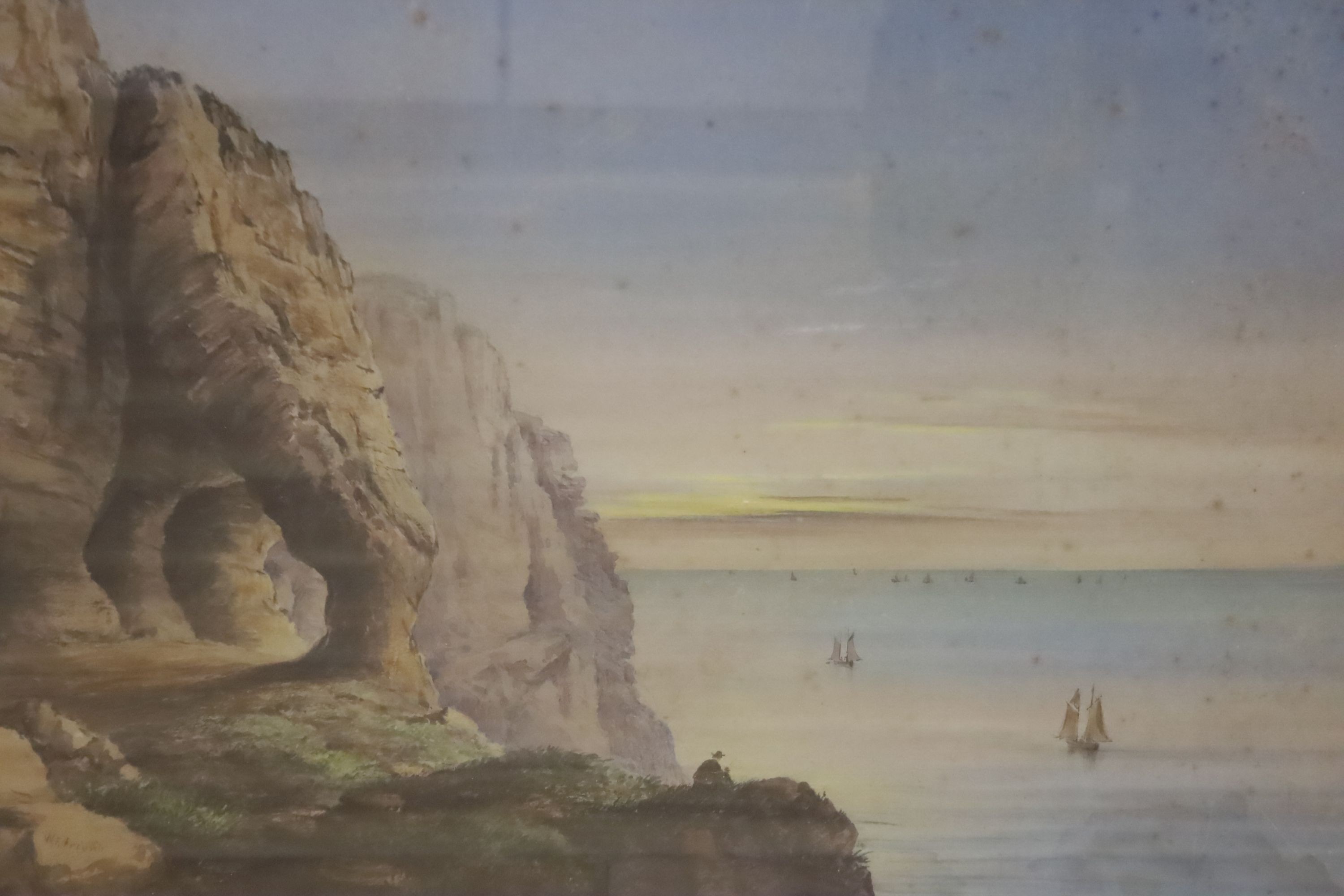 Washington F. Friend (Canadian, 1820-1886), watercolour, Coastal landscape with sea cliffs, signed, 34 x 51cm